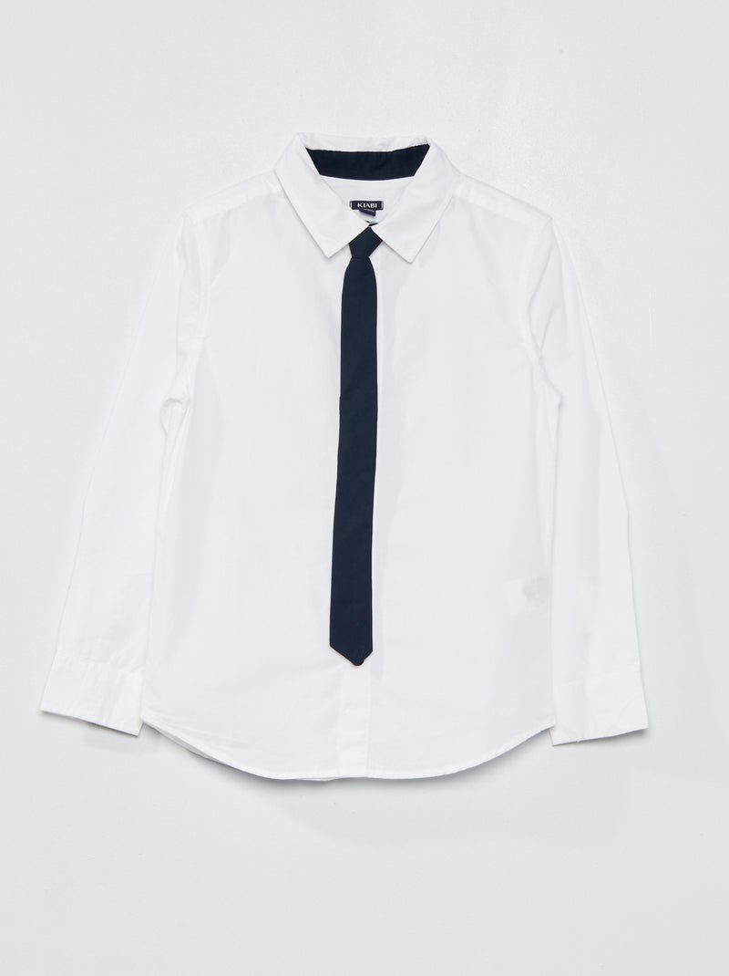 Conjunto de camisa de algodón + corbata Blanco - Kiabi