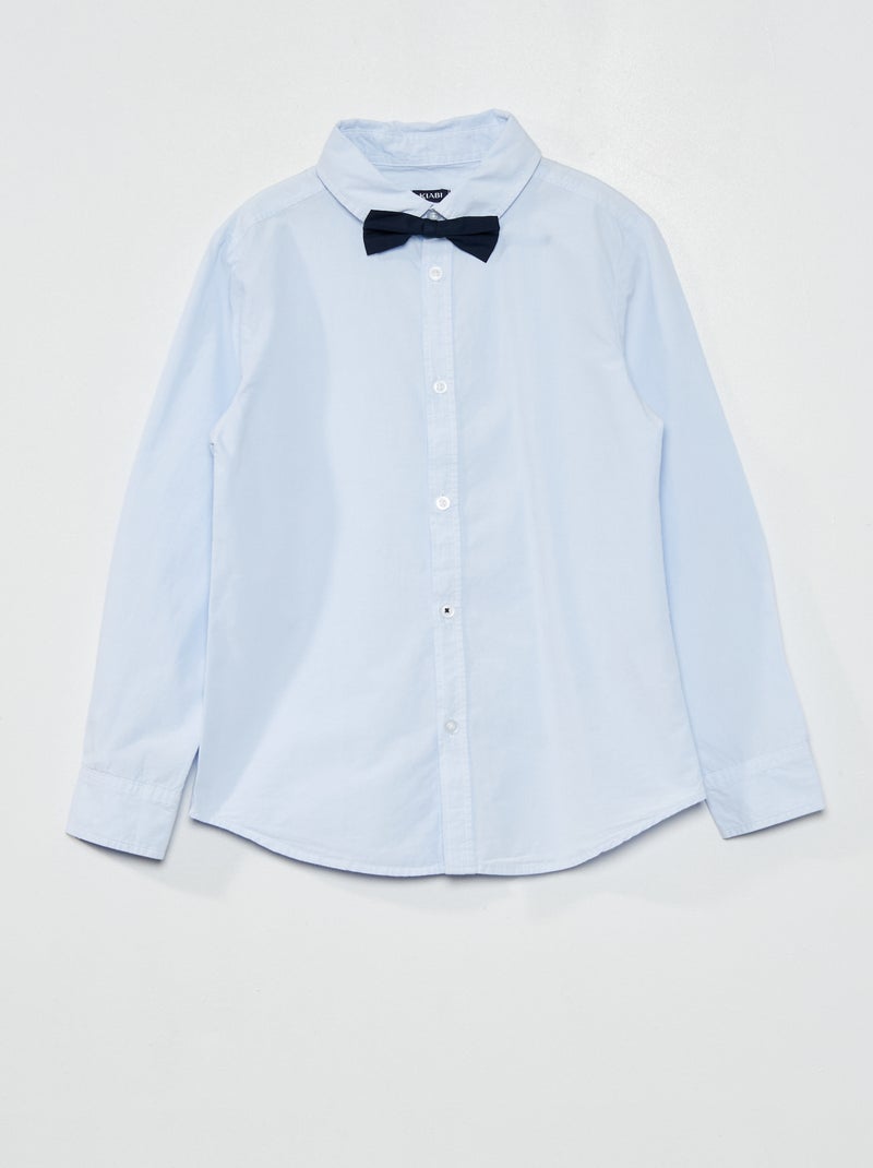 Conjunto de camisa de algodón + pajarita azul gris - Kiabi