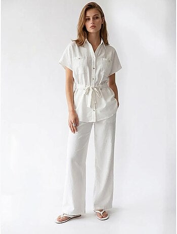 Conjunto de camisa de algodón y pantalón de pernera ancha mixray