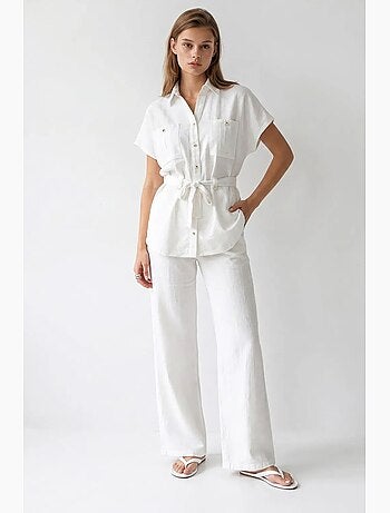 Conjunto de camisa de algodón y pantalón de pernera ancha mixray