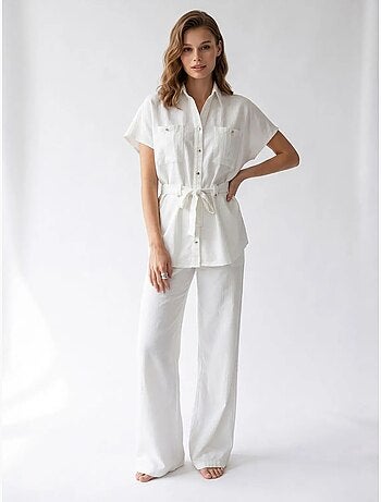 Conjunto de camisa de algodón y pantalón de pernera ancha mixray