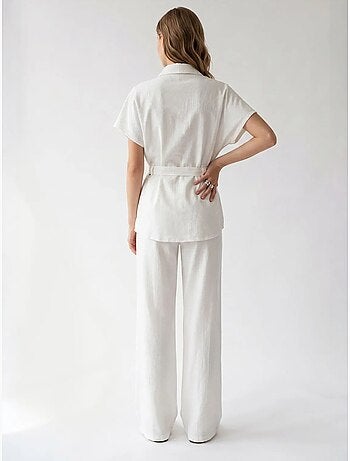 Conjunto de camisa de algodón y pantalón de pernera ancha mixray