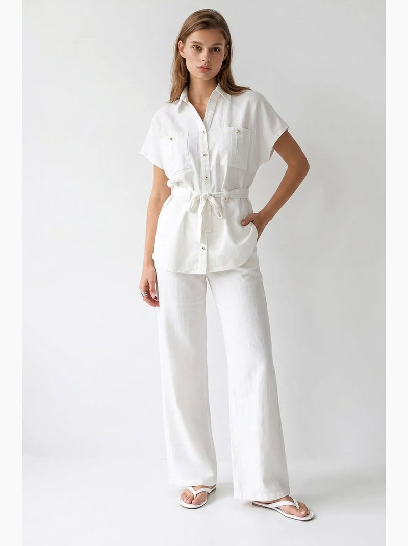 Conjunto de camisa de algodón y pantalón de pernera ancha mixray Blanco - Kiabi