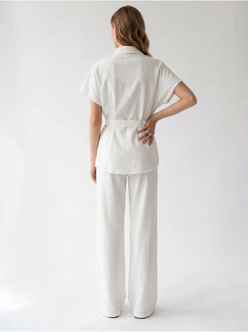 Conjunto de camisa de algodón y pantalón de pernera ancha mixray Blanco - Kiabi