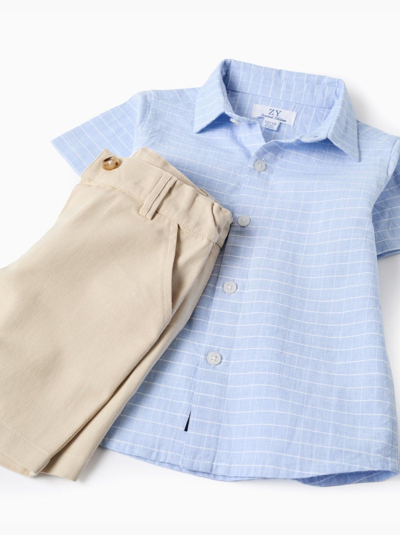 Conjunto de camisa de manga corta y bermudas de algodón Beige claro - Kiabi