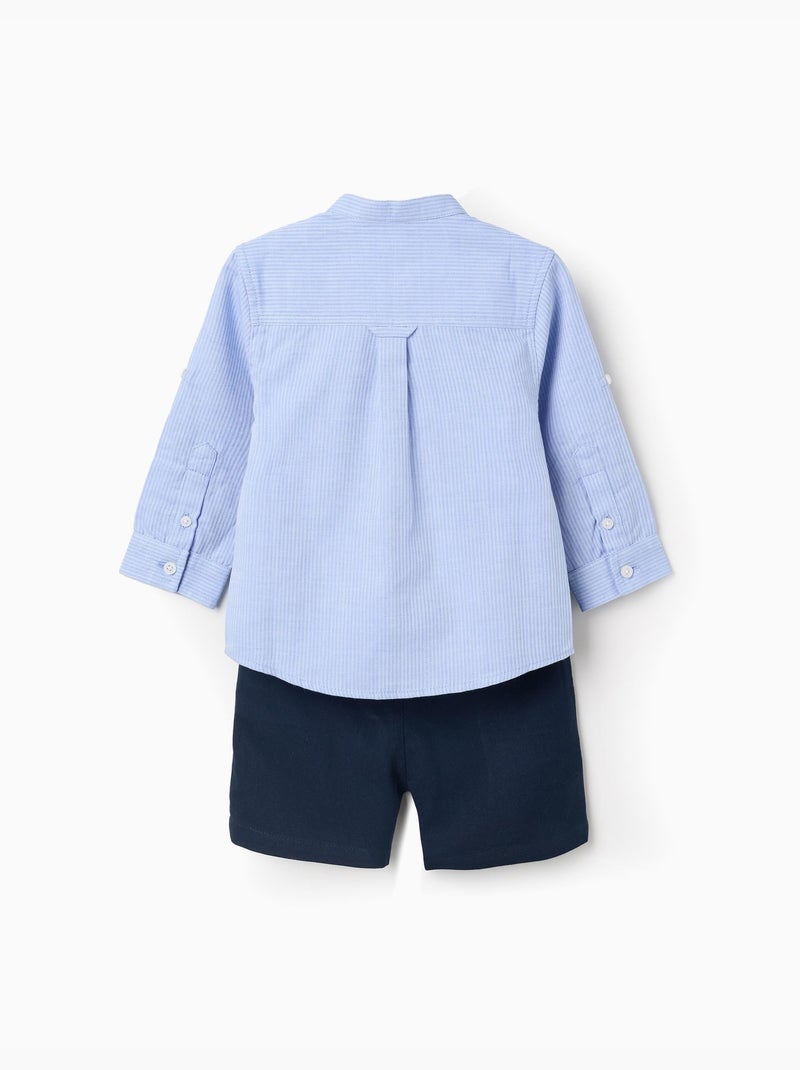 Conjunto de camisa de manga larga y bermudas de algodón Azul Azul - Kiabi