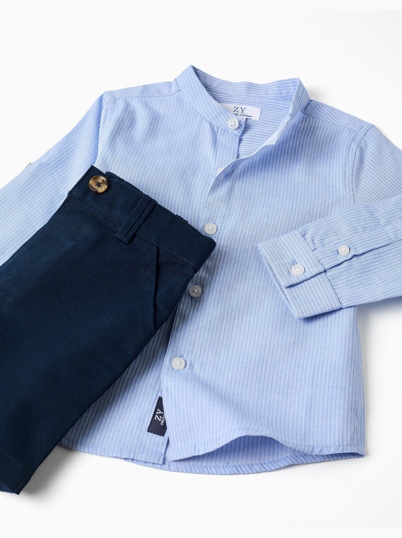 Conjunto de camisa de manga larga y bermudas de algodón Azul Azul - Kiabi
