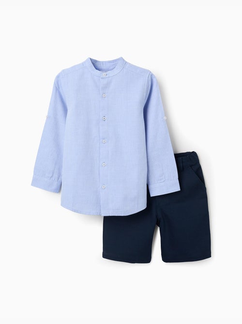 Conjunto de camisa de manga larga y bermudas de algodón - Kiabi
