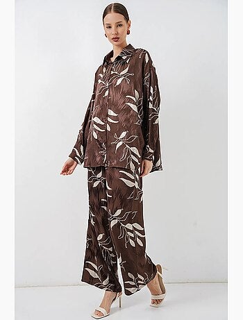 Conjunto de camisa floral de viscosa y pantalón de pernera ancha bdart