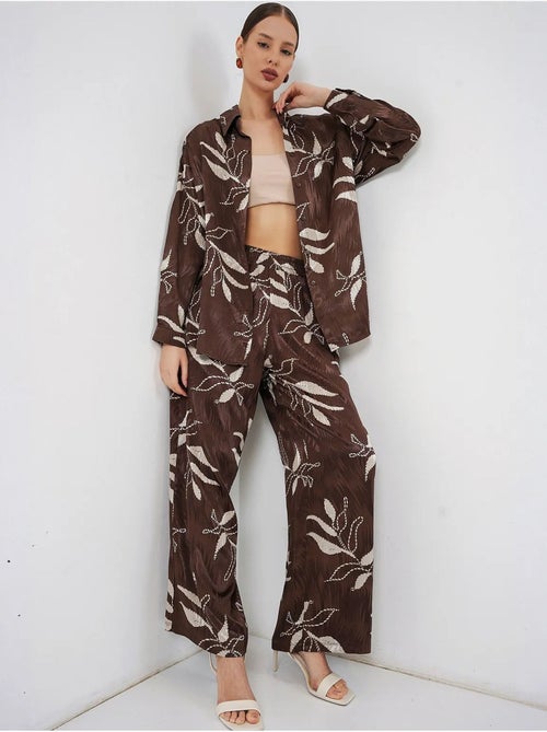 Conjunto de camisa floral de viscosa y pantalón de pernera ancha bdart - Kiabi