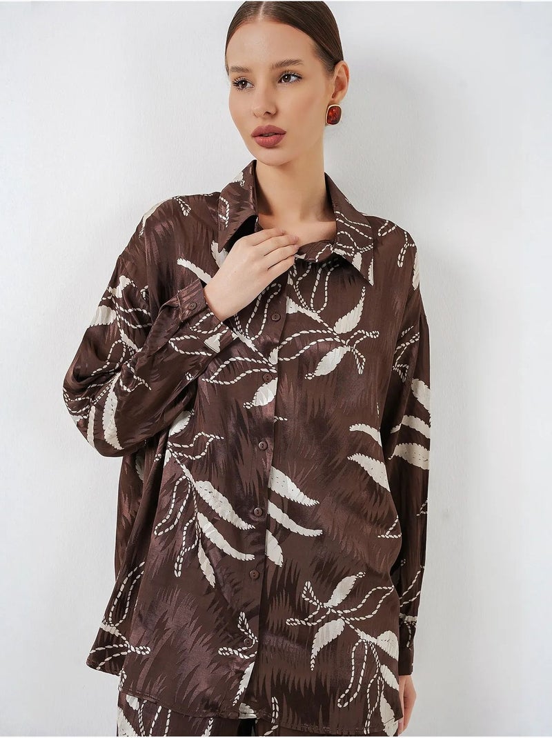 Conjunto de camisa floral de viscosa y pantalón de pernera ancha bdart Marrón chocolate - Kiabi