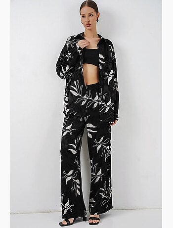 Conjunto de camisa floral de viscosa y pantalón de pernera ancha bdart
