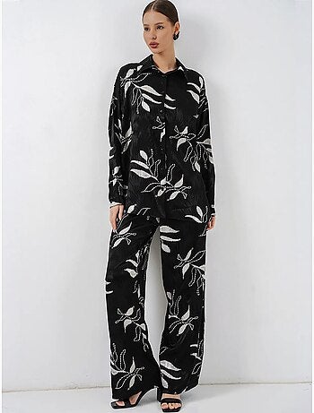 Conjunto de camisa floral de viscosa y pantalón de pernera ancha bdart