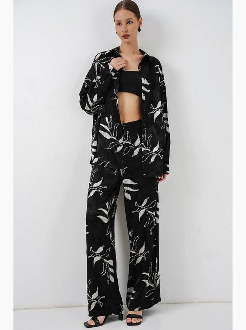Conjunto de camisa floral de viscosa y pantalón de pernera ancha bdart - Kiabi