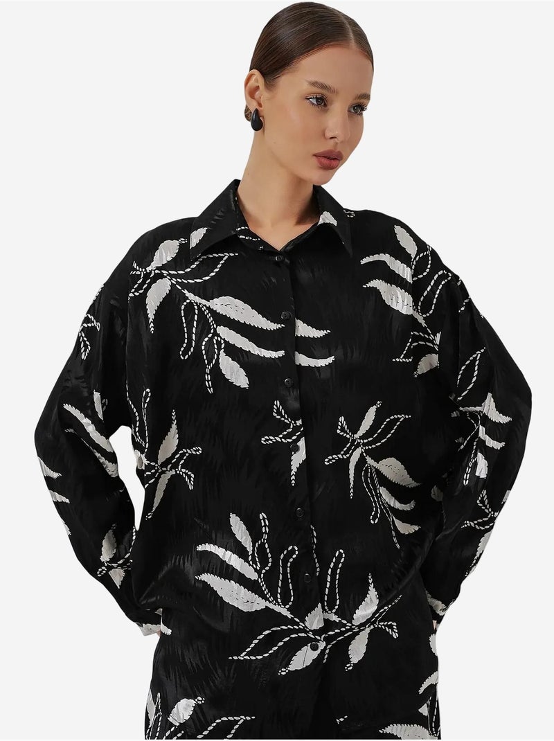Conjunto de camisa floral de viscosa y pantalón de pernera ancha bdart Negro - Kiabi