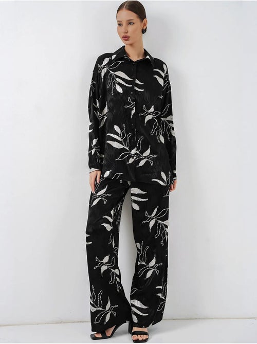 Conjunto de camisa floral de viscosa y pantalón de pernera ancha bdart - Kiabi