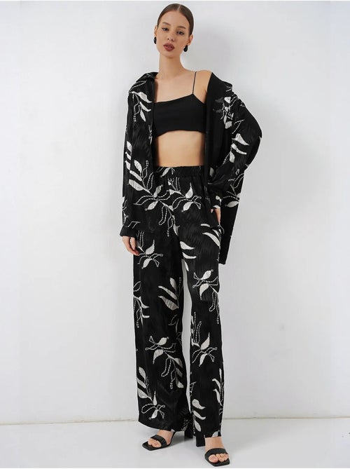 Conjunto de camisa floral de viscosa y pantalón de pernera ancha bdart - Kiabi