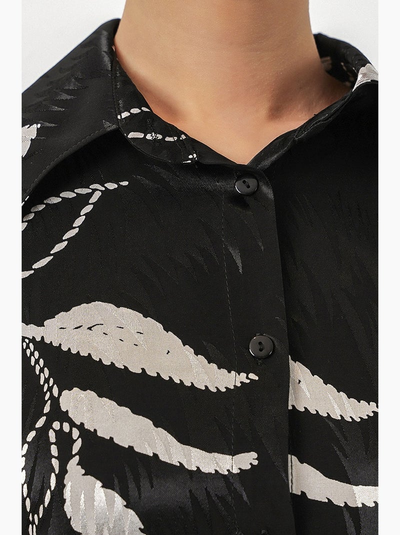 Conjunto de camisa floral de viscosa y pantalón de pernera ancha bdart Negro - Kiabi
