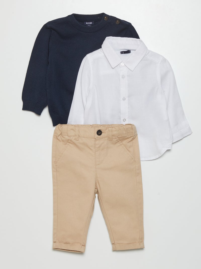 Conjunto de camisa + jersey + pantalón  - 2 piezas BEIGE - Kiabi