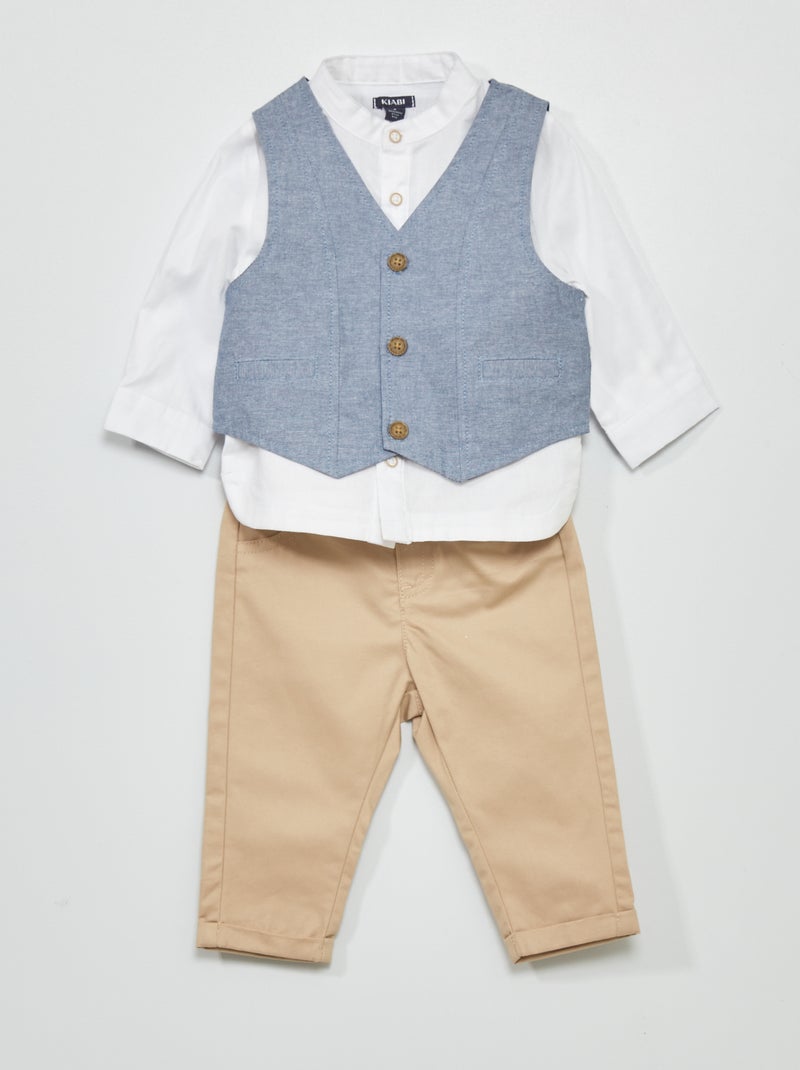 Conjunto de camisa + pantalón + chaleco AZUL - Kiabi