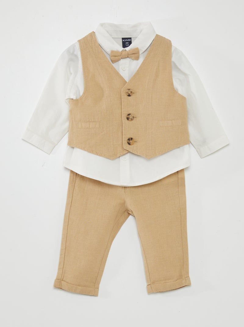 Conjunto de camisa +pantalón + chaleco + pajarita  - 3 piezas BEIGE - Kiabi