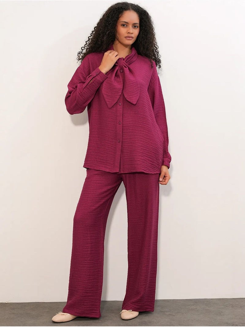 Conjunto de camisa texturizada y pantalón de pernera ancha bdart Magenta - Kiabi