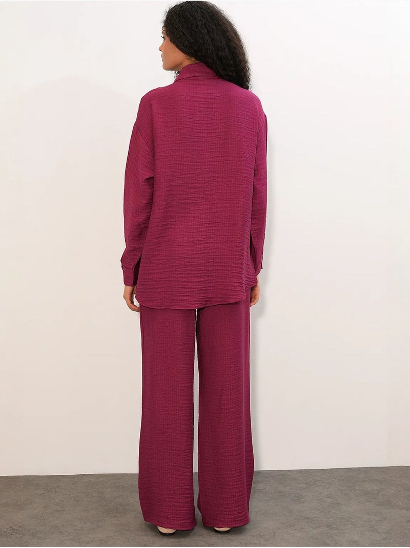 Conjunto de camisa texturizada y pantalón de pernera ancha bdart Magenta - Kiabi