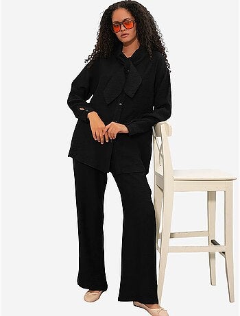 Conjunto de camisa texturizada y pantalón de pernera ancha bdart