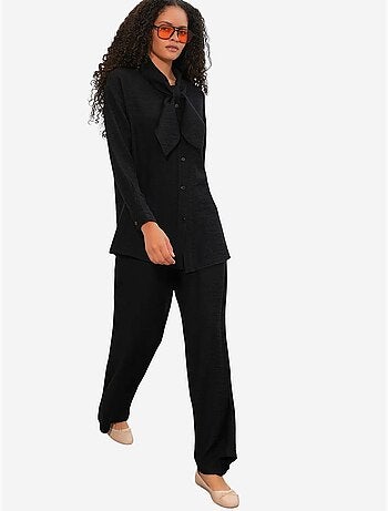 Conjunto de camisa texturizada y pantalón de pernera ancha bdart