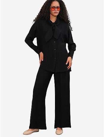 Conjunto de camisa texturizada y pantalón de pernera ancha bdart