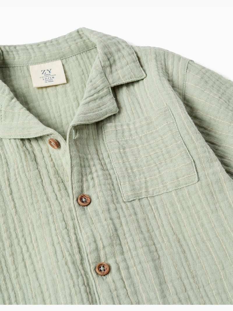 Conjunto de camisa y bermudas de algodón Verde claro - Kiabi