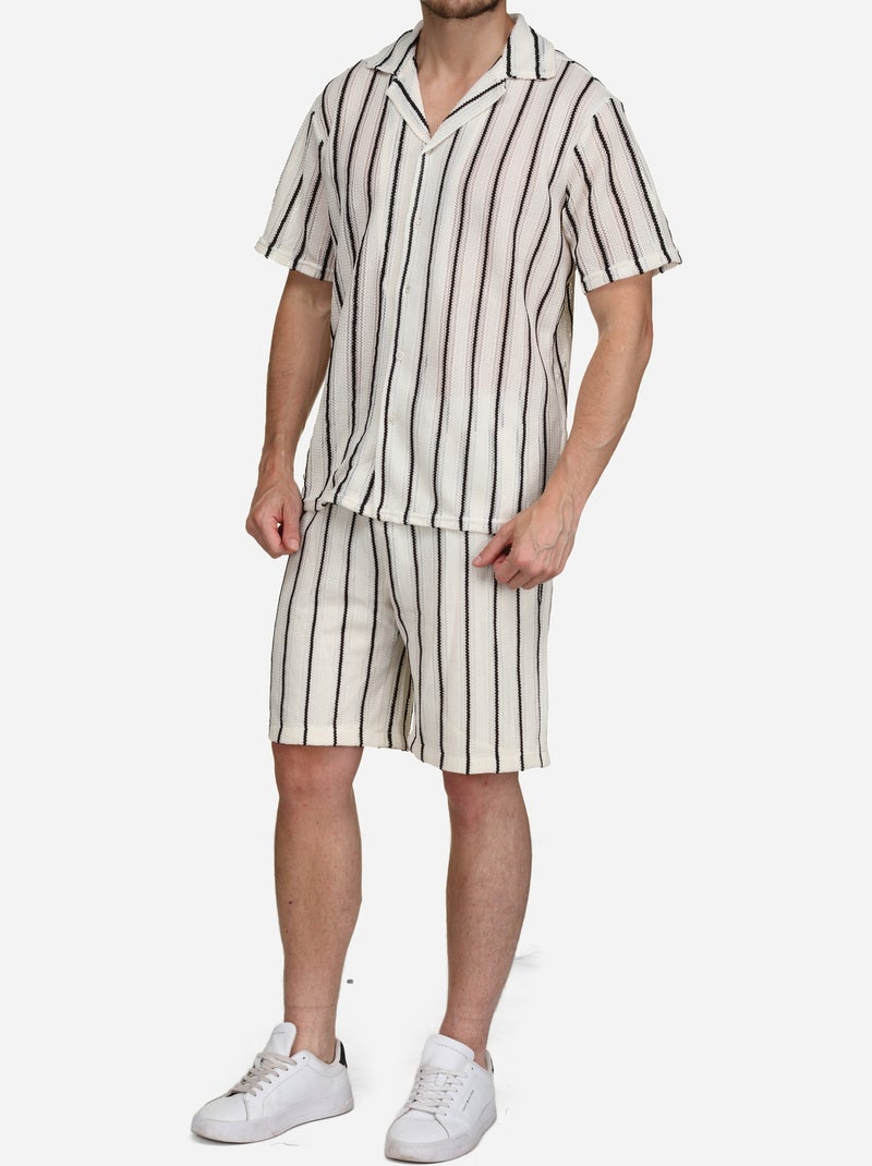 Conjunto de camisa y pantalón corto a rayas - Frilivin Blanco Negro - Kiabi