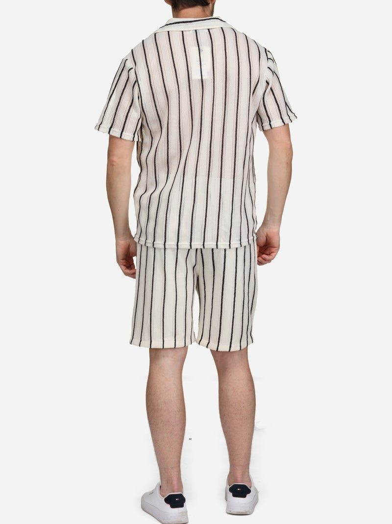 Conjunto de camisa y pantalón corto a rayas - Frilivin Blanco Negro - Kiabi