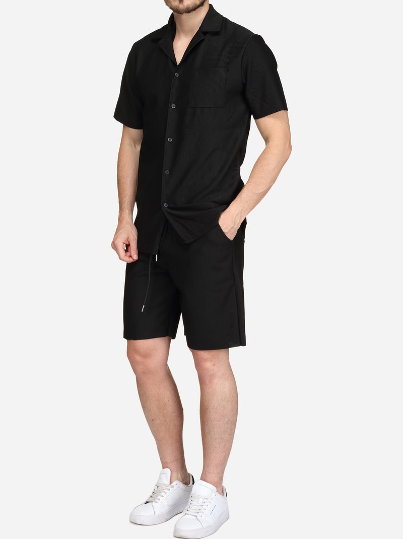 Conjunto de camisa y pantalón corto con textura - Frilivin Negro - Kiabi