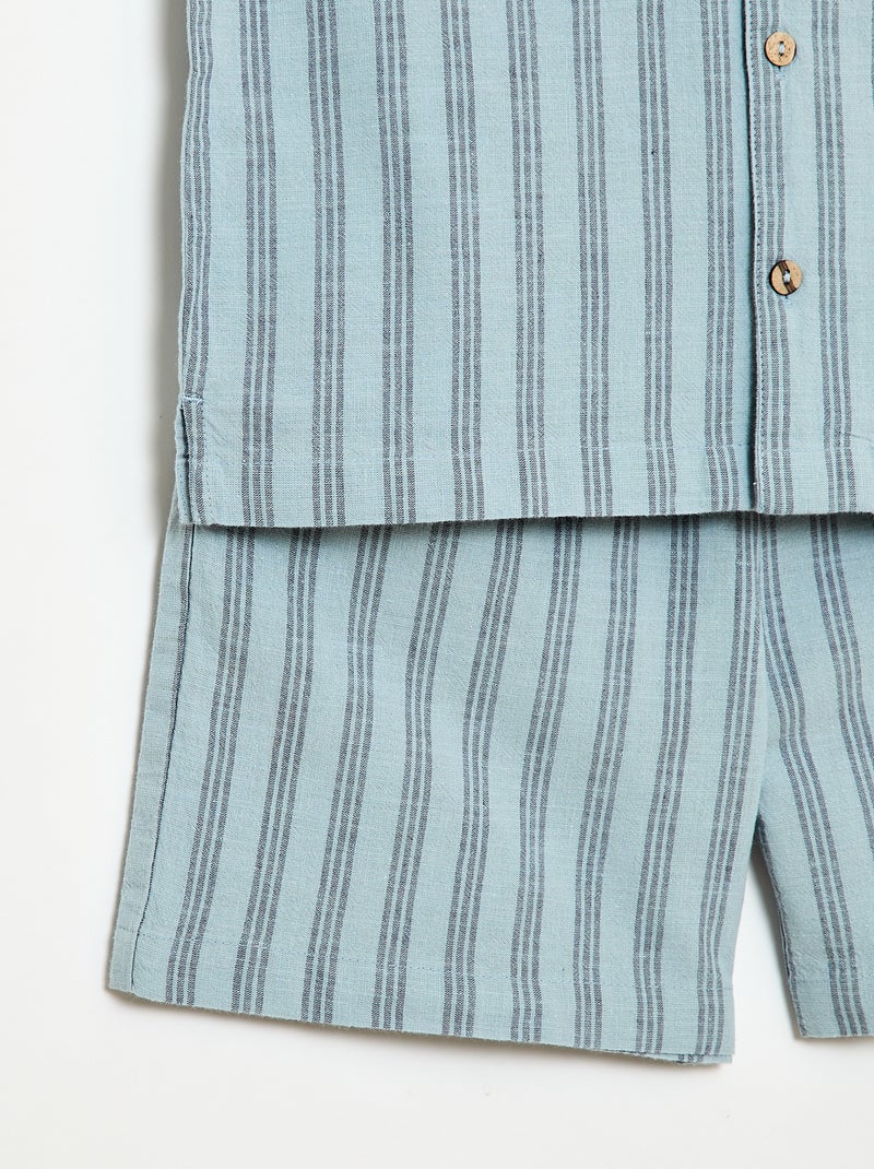 Conjunto de camisa y Pantalón corto de rayas Azul - Kiabi