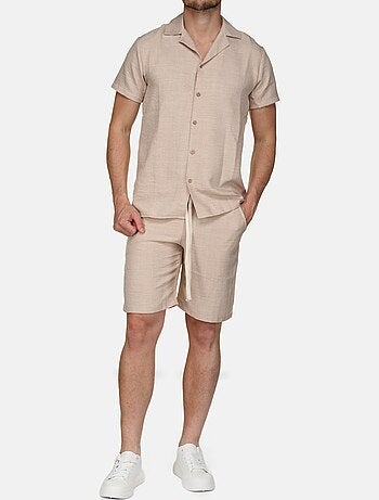 Conjunto de camisa y pantalón corto liso con textura - Frilivin