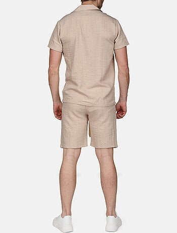 Conjunto de camisa y pantalón corto liso con textura - Frilivin