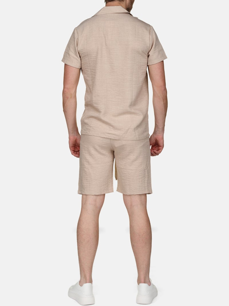 Conjunto de camisa y pantalón corto liso con textura - Frilivin Marrón - Kiabi