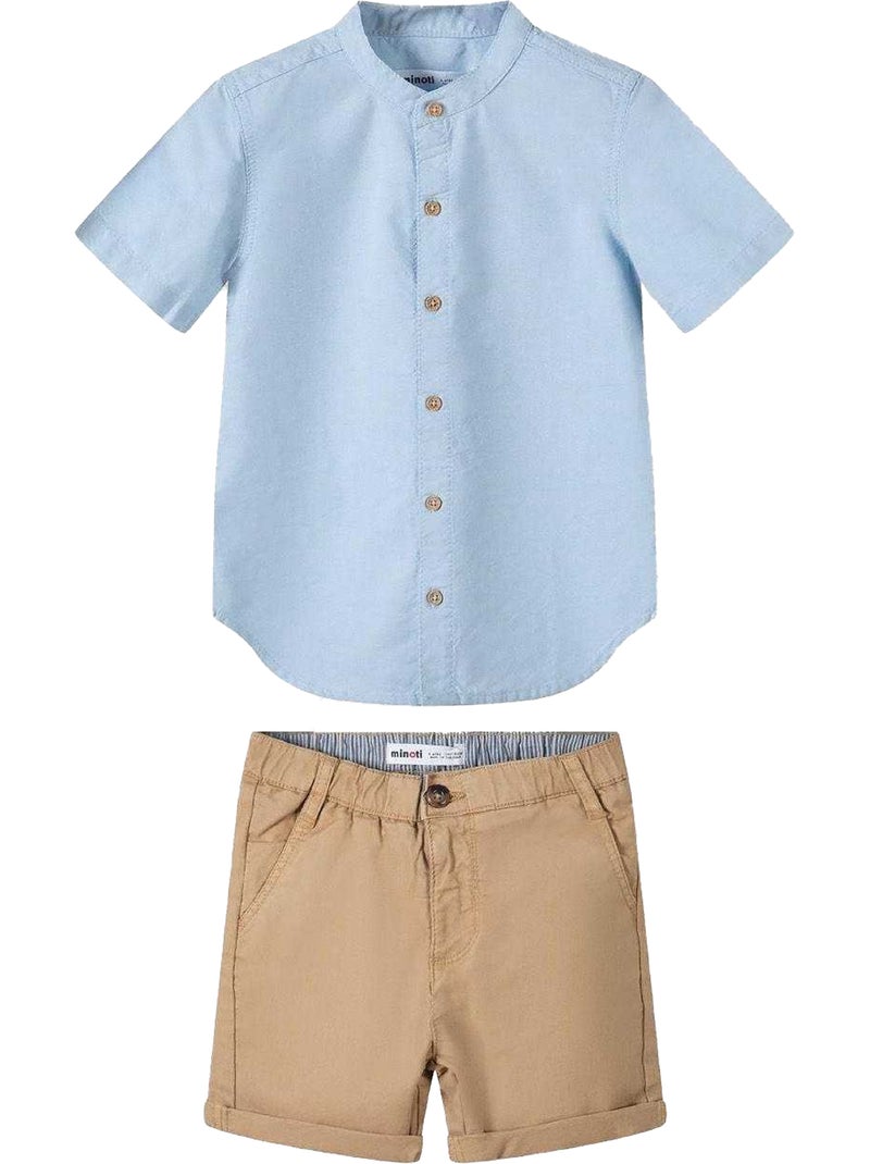 Conjunto de camisa y pantalones cortos diseño lisos niños - minoti Azul claro - Kiabi
