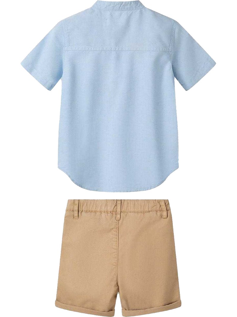 Conjunto de camisa y pantalones cortos diseño lisos niños - minoti Azul claro - Kiabi