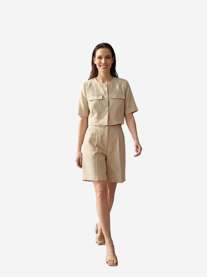 Conjunto de camisa y shorts de popelín de algodón my fashion Beige arcilla - Kiabi