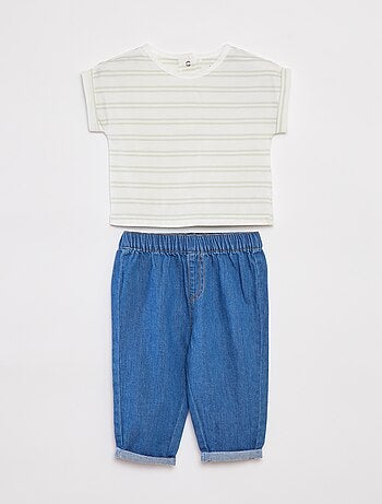Conjunto de camiseta a rayas + pantalón vaquero - 2 piezas