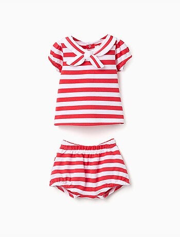 Conjunto de camiseta + cubrepañal de algodón y a rayas