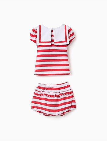 Conjunto de camiseta + cubrepañal de algodón y a rayas