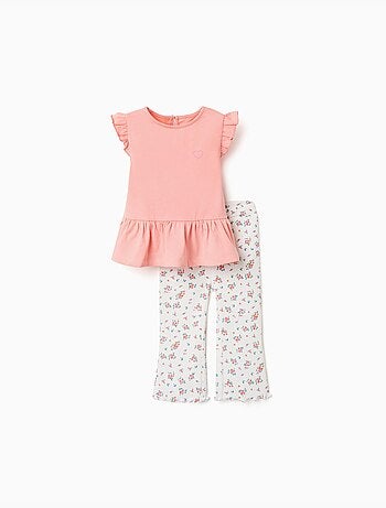 Conjunto de camiseta de algodón y pantalón acanalado