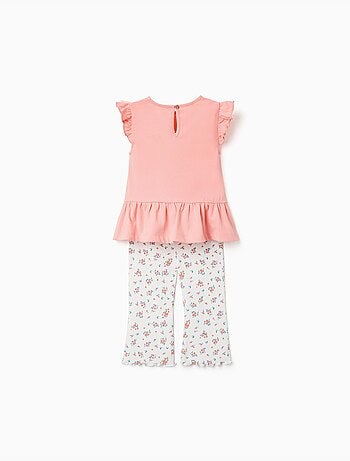 Conjunto de camiseta de algodón y pantalón acanalado