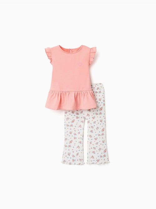 Conjunto de camiseta de algodón y pantalón acanalado - Kiabi Conjunto de camiseta de algodón y pantalón acanalado - Kiabi