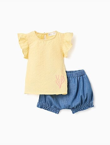 Conjunto de camiseta de algodón y pantalón corto vaquero