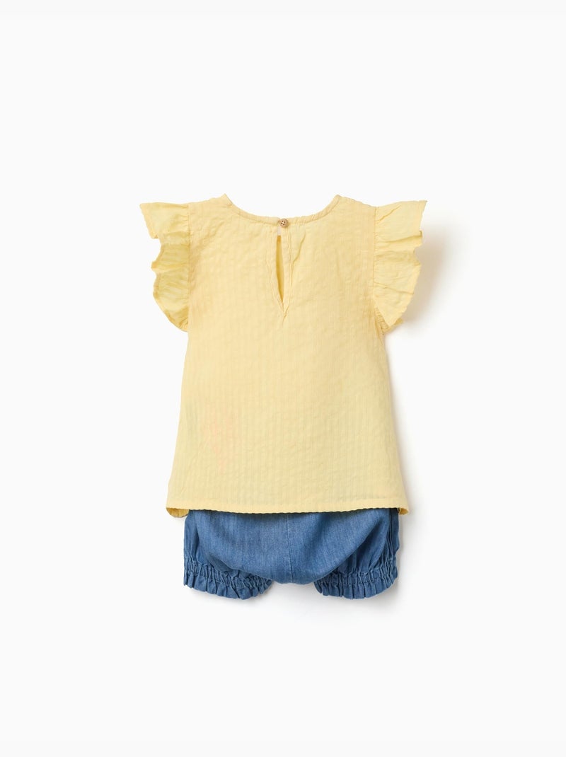 Conjunto de camiseta de algodón y pantalón corto vaquero Amarillo claro - Kiabi