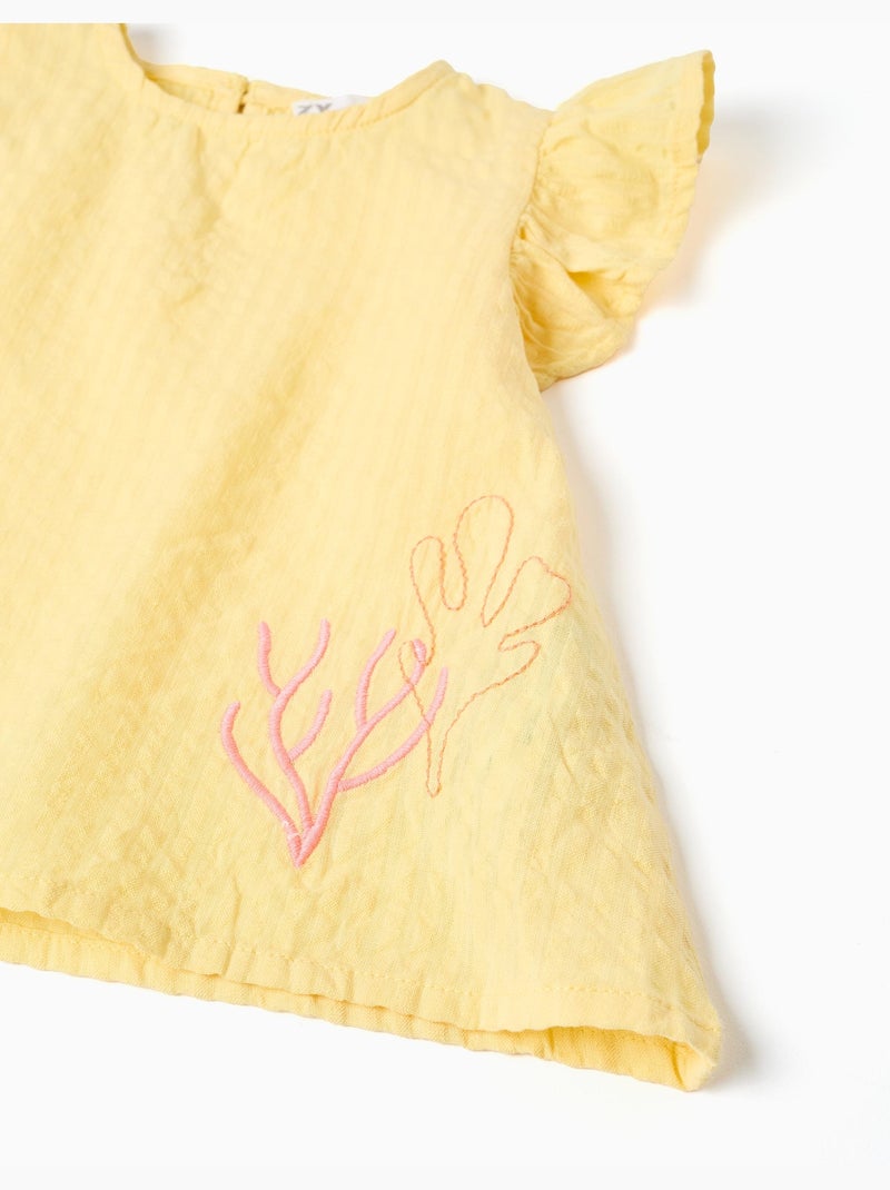 Conjunto de camiseta de algodón y pantalón corto vaquero Amarillo claro - Kiabi